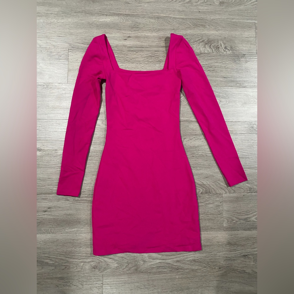 Babaton Square Neck Elegant Pink Long Sleeve Dress